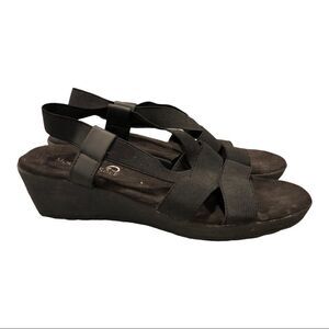 MOUNTAIN SOLE SANDALS, Kelly Black Sling Back Wedge Size 8